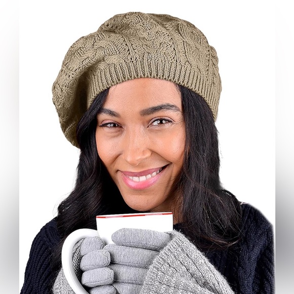 handmade Accessories - Lightweight Crochet Knitted Style Beanie Hat for Women, Slouchy Hat Tan